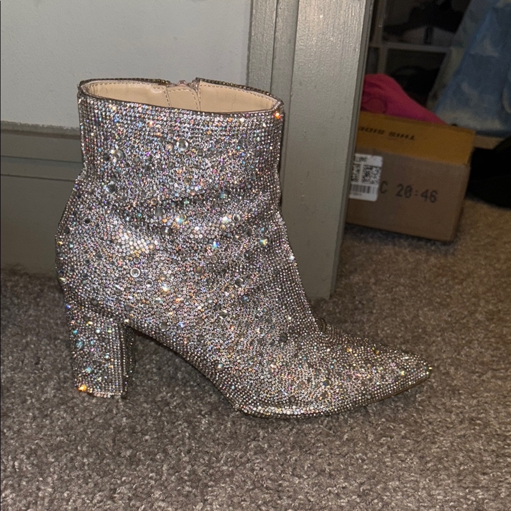 Betsey Johnson Sparkling Silver Ankle Boots